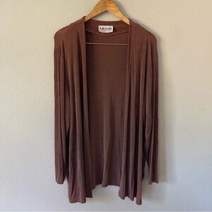 Amanda Y2K Vintage Chocolate Brown Open Front Slinky Longline Cardigan Size XL
